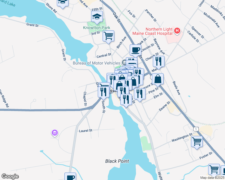 map of restaurants, bars, coffee shops, grocery stores, and more near in Ellsworth