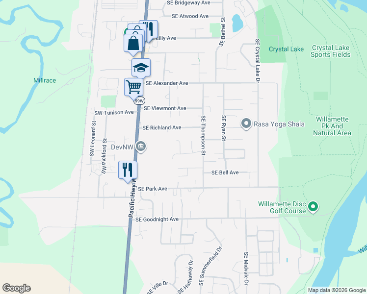 map of restaurants, bars, coffee shops, grocery stores, and more near 491 Southeast Powell Avenue in Corvallis