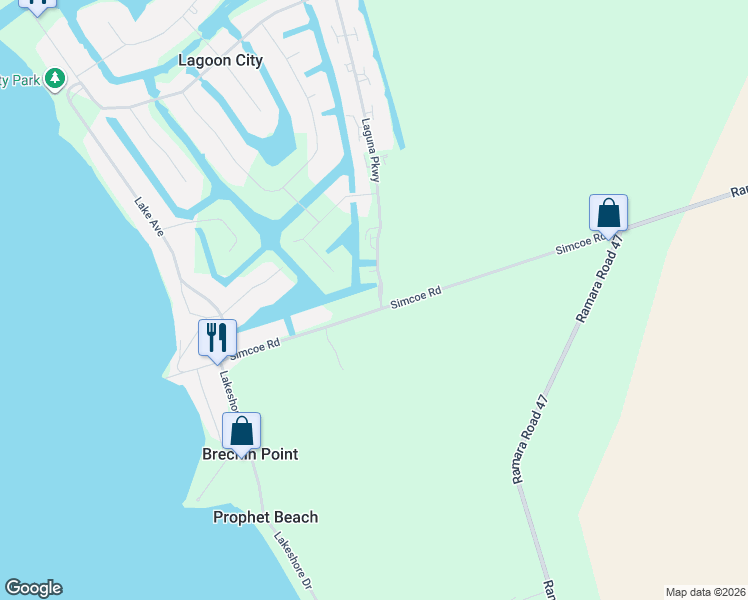 map of restaurants, bars, coffee shops, grocery stores, and more near 81 Simcoe Road in Brechin