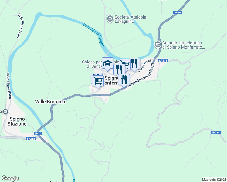map of restaurants, bars, coffee shops, grocery stores, and more near 33 Viale Federico Anselmino in Spigno Monferrato