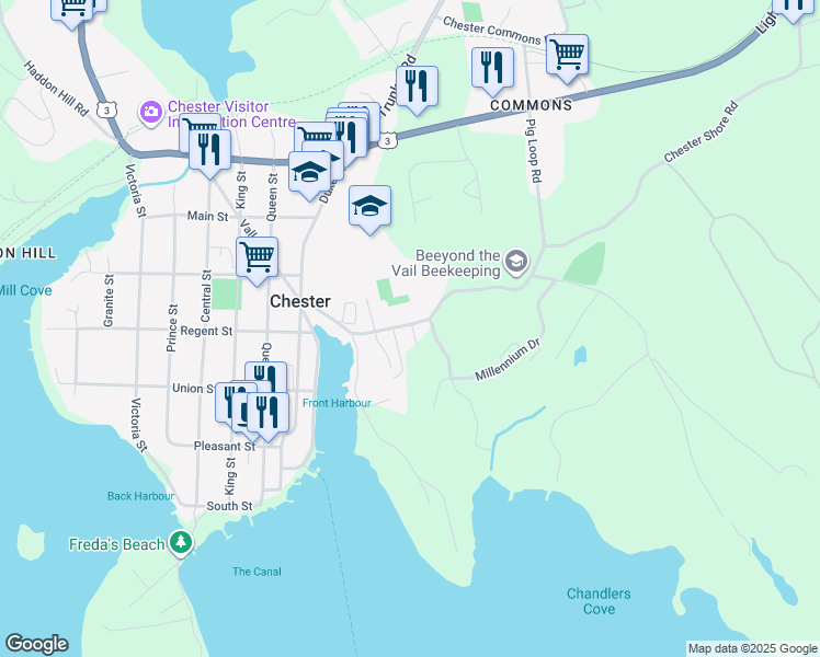 map of restaurants, bars, coffee shops, grocery stores, and more near 195 Pig Loop Road in Chester