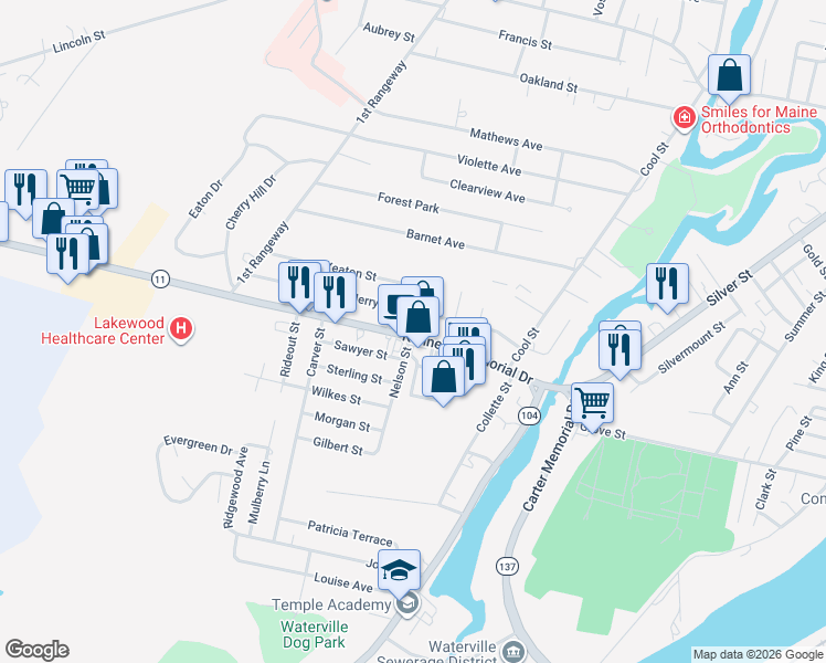 map of restaurants, bars, coffee shops, grocery stores, and more near 2 Jfk Plaza in Waterville