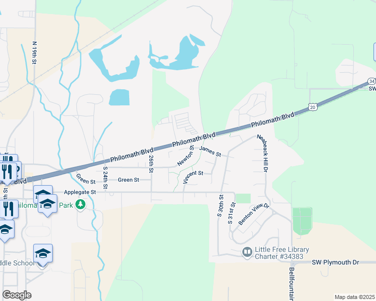 map of restaurants, bars, coffee shops, grocery stores, and more near 2811 Philomath Boulevard in Philomath