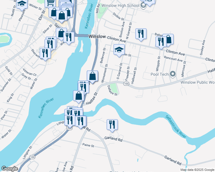 map of restaurants, bars, coffee shops, grocery stores, and more near 3 East Vigue Street in Winslow
