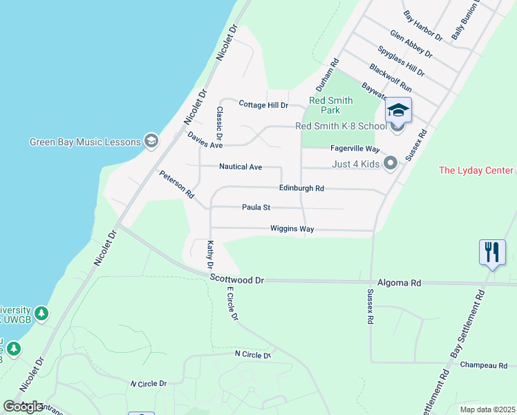 map of restaurants, bars, coffee shops, grocery stores, and more near 3366 Edinburgh Road in Green Bay