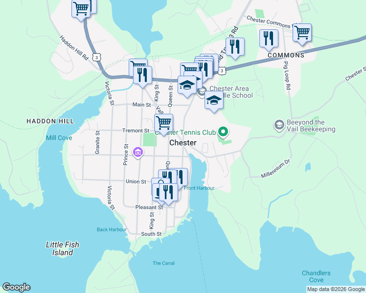 map of restaurants, bars, coffee shops, grocery stores, and more near Duke Street in Chester