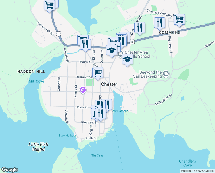 map of restaurants, bars, coffee shops, grocery stores, and more near 123 Duke Street in Chester