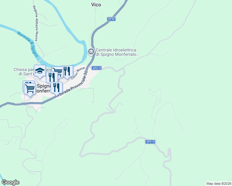 map of restaurants, bars, coffee shops, grocery stores, and more near 1 Strada Provinciale 215 in Spigno Monferrato
