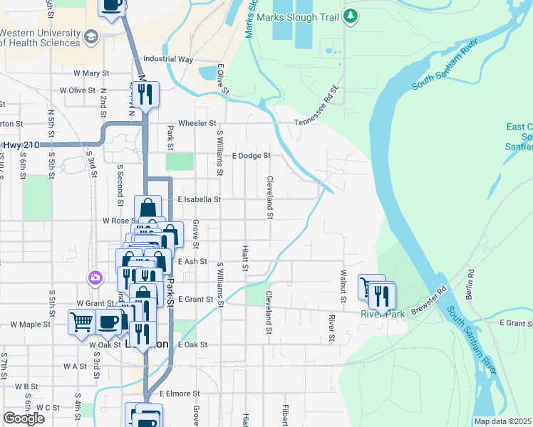 map of restaurants, bars, coffee shops, grocery stores, and more near 500 East Isabella Street in Lebanon