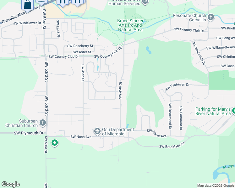 map of restaurants, bars, coffee shops, grocery stores, and more near 2353 southwest 45th street in Corvallis