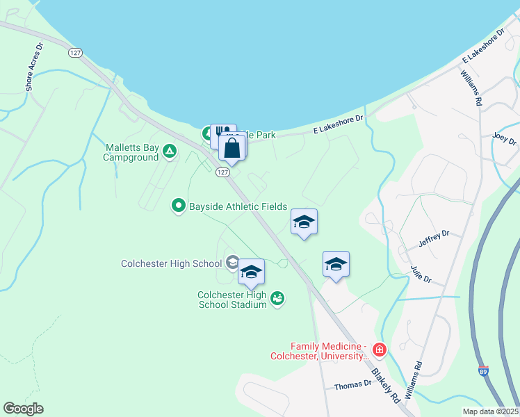 map of restaurants, bars, coffee shops, grocery stores, and more near 243 Blakely Road in Colchester