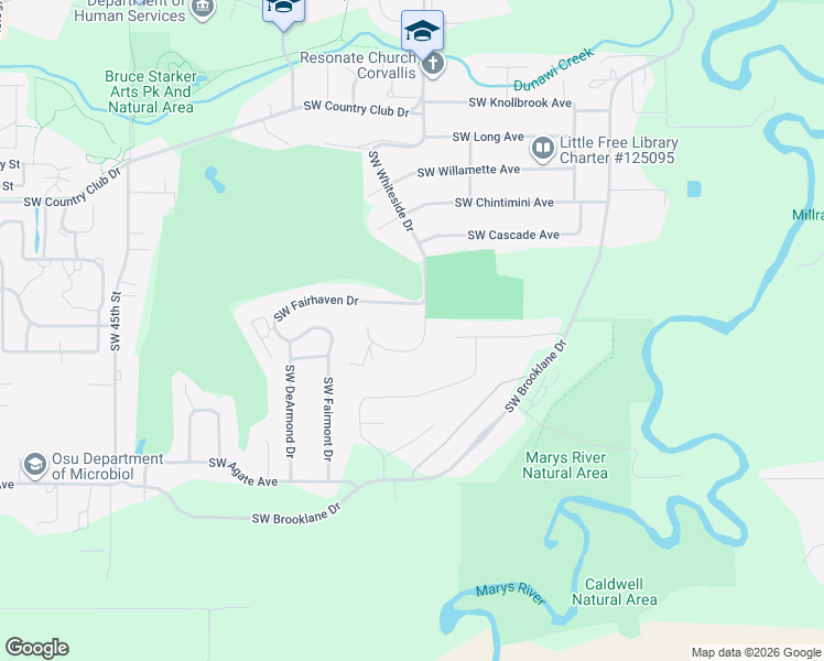 map of restaurants, bars, coffee shops, grocery stores, and more near 2495 Southwest Whiteside Drive in Corvallis