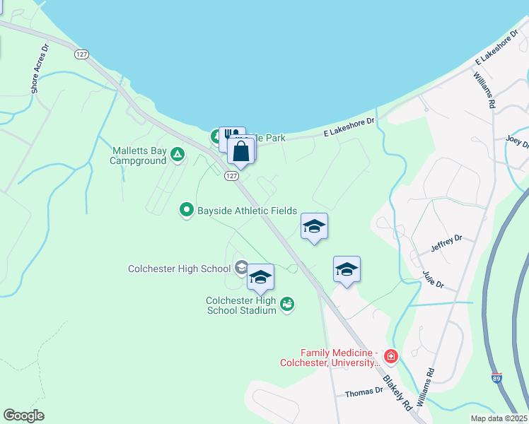 map of restaurants, bars, coffee shops, grocery stores, and more near 243 Blakely Road in Colchester