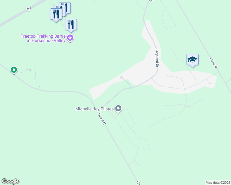 map of restaurants, bars, coffee shops, grocery stores, and more near 102 Highland Drive in Shanty Bay