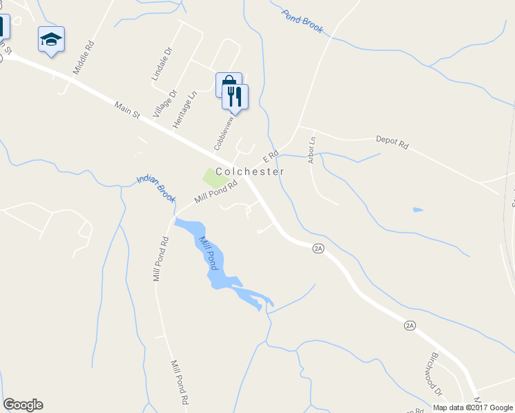 map of restaurants, bars, coffee shops, grocery stores, and more near 1050 Main Street in Colchester