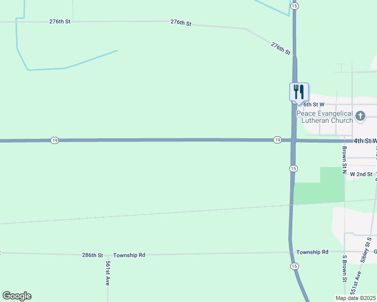 map of restaurants, bars, coffee shops, grocery stores, and more near 55735 Minnesota 19 in Winthrop