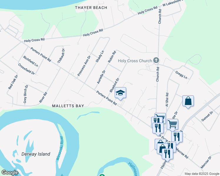 map of restaurants, bars, coffee shops, grocery stores, and more near 63 Bluebird Dr in Colchester
