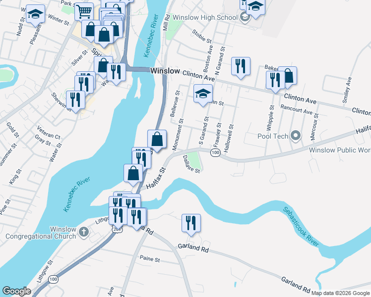 map of restaurants, bars, coffee shops, grocery stores, and more near 3 East Vigue Street in Winslow