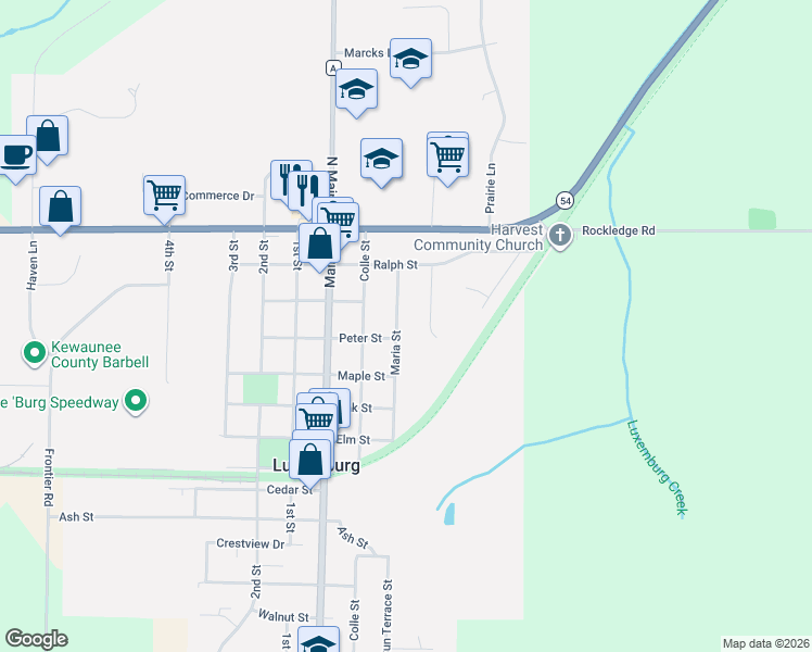 map of restaurants, bars, coffee shops, grocery stores, and more near 324 Maria St in Luxemburg