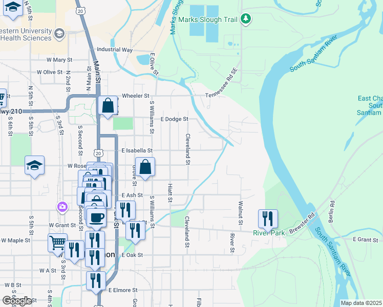map of restaurants, bars, coffee shops, grocery stores, and more near 500 East Isabella Street in Lebanon