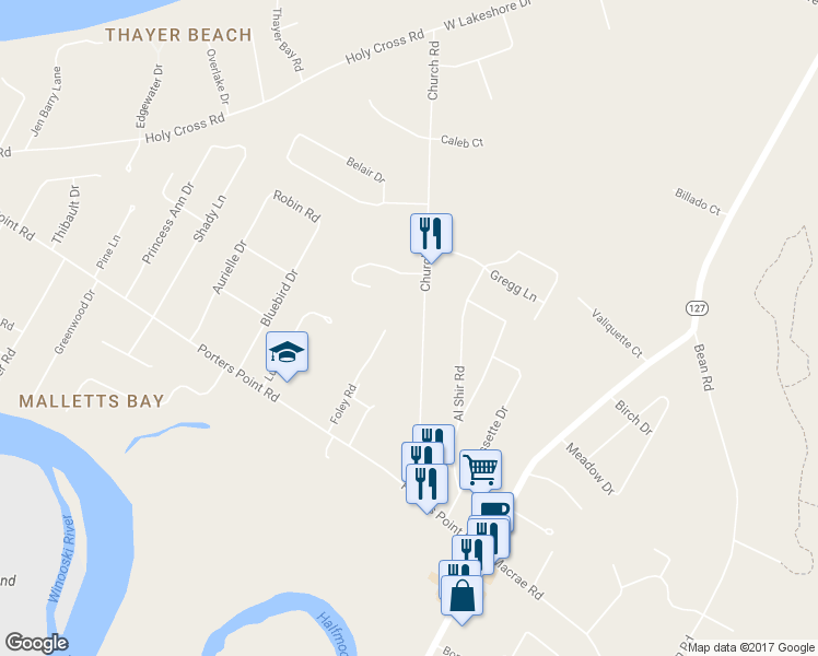map of restaurants, bars, coffee shops, grocery stores, and more near 582 Church Road in Colchester