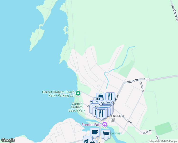 map of restaurants, bars, coffee shops, grocery stores, and more near 117 Queen Street in Kawartha Lakes