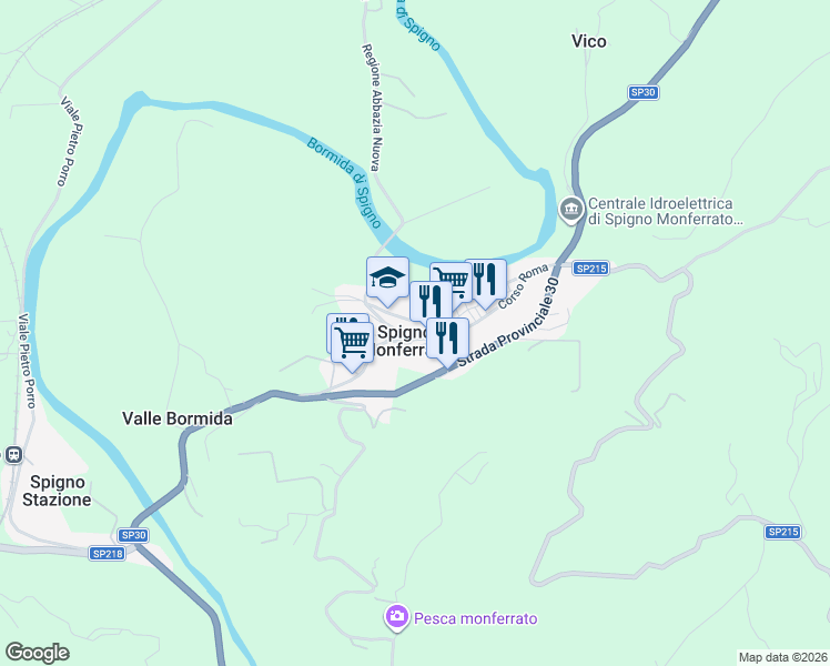 map of restaurants, bars, coffee shops, grocery stores, and more near 120 Corso Roma in Spigno Monferrato