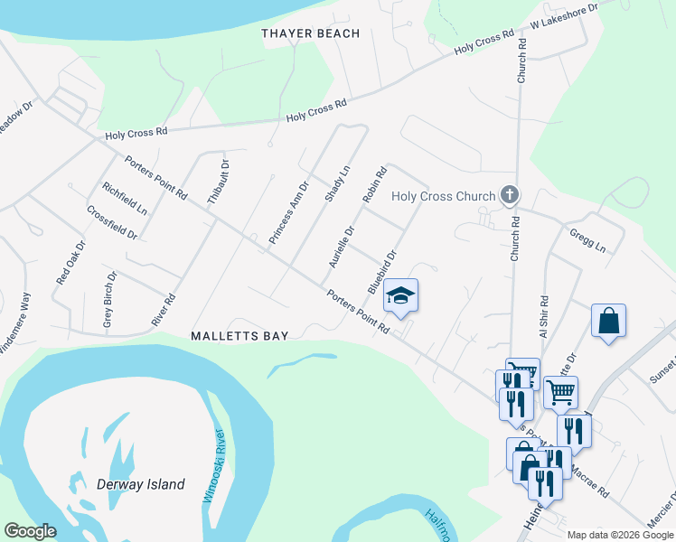 map of restaurants, bars, coffee shops, grocery stores, and more near 42 Aurielle Drive in Colchester