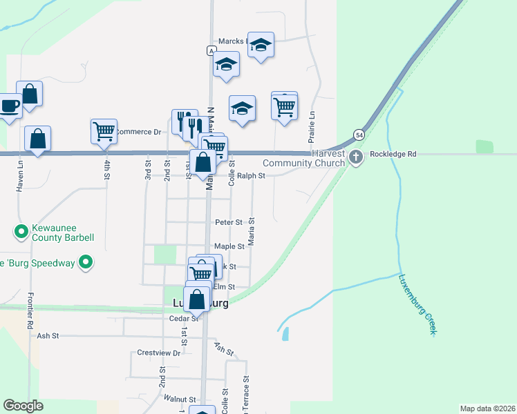 map of restaurants, bars, coffee shops, grocery stores, and more near 324 Maria Street in Luxemburg