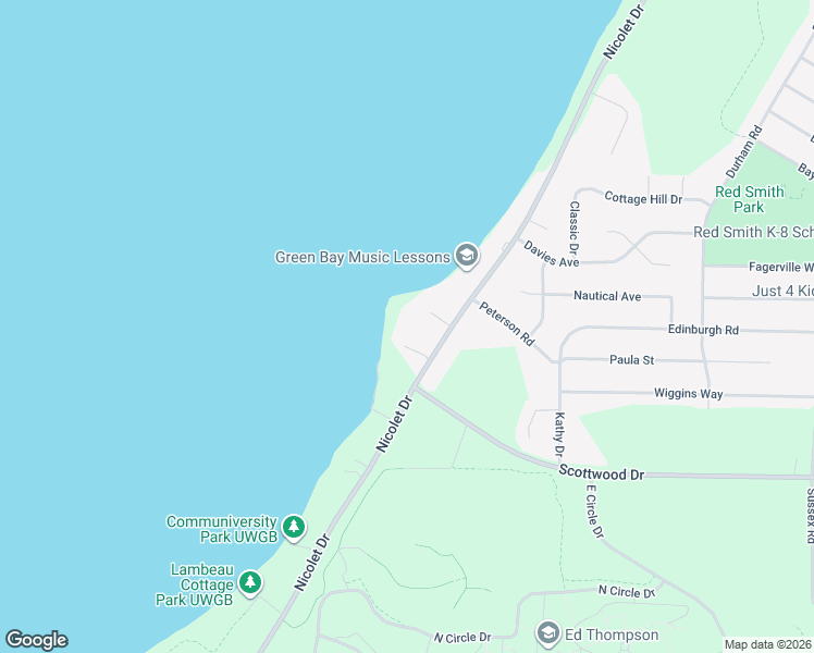 map of restaurants, bars, coffee shops, grocery stores, and more near 2697 Nicolet Drive in Green Bay