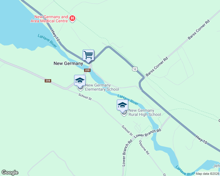 map of restaurants, bars, coffee shops, grocery stores, and more near 55 Zwicker Mill Road in New Germany