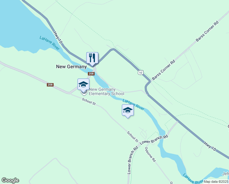 map of restaurants, bars, coffee shops, grocery stores, and more near 55 Zwicker Mill Road in New Germany