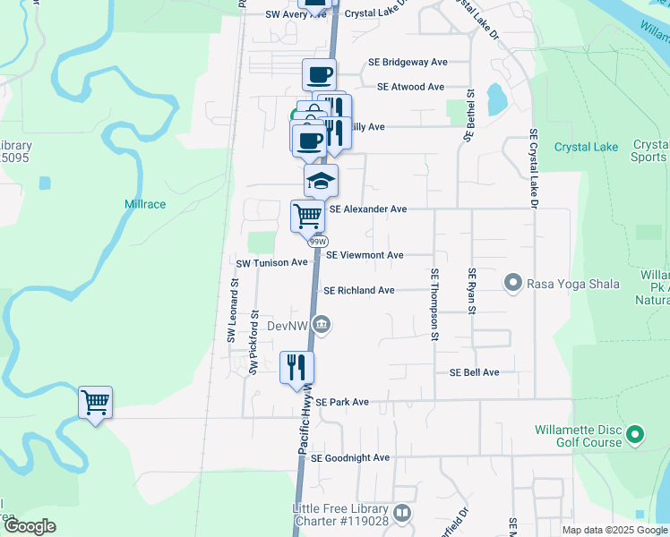map of restaurants, bars, coffee shops, grocery stores, and more near 145 Southeast Richland Avenue in Corvallis