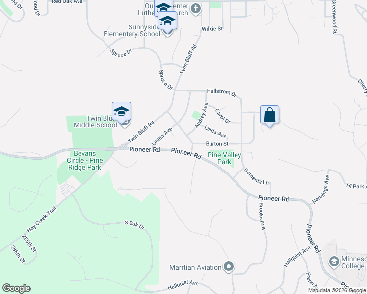 map of restaurants, bars, coffee shops, grocery stores, and more near 1019 Pioneer Road in Red Wing