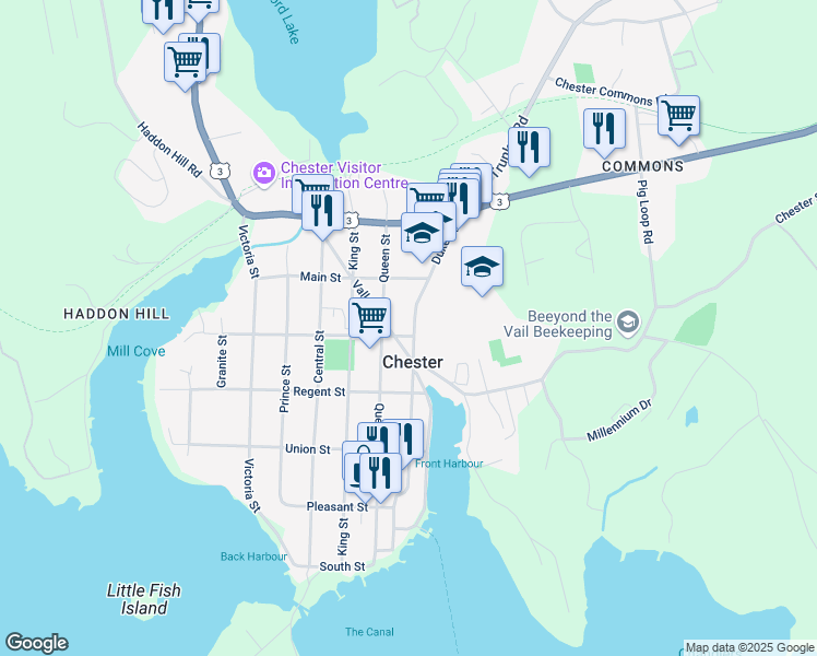map of restaurants, bars, coffee shops, grocery stores, and more near 149 Duke Street in Chester