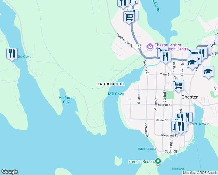 map of restaurants, bars, coffee shops, grocery stores, and more near 103 Walker Road in Chester Basin