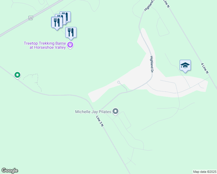 map of restaurants, bars, coffee shops, grocery stores, and more near 90 Highland Drive in Shanty Bay