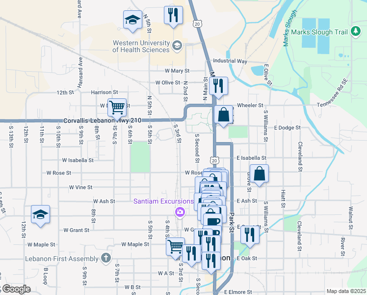 map of restaurants, bars, coffee shops, grocery stores, and more near 277 South 3rd Street in Lebanon