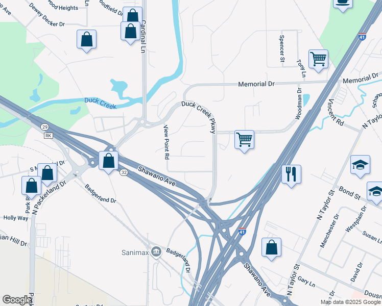 map of restaurants, bars, coffee shops, grocery stores, and more near 2451 Downy Street in Howard