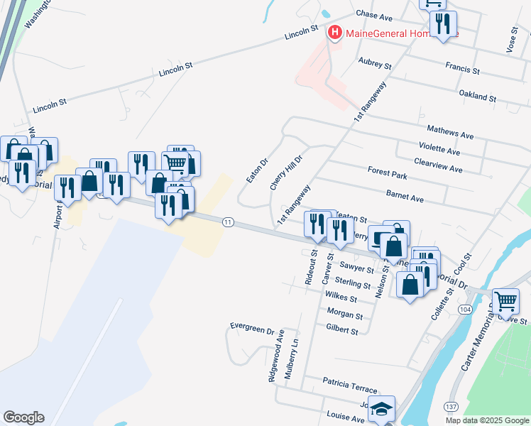 map of restaurants, bars, coffee shops, grocery stores, and more near 4 Cherry Hill Drive in Waterville