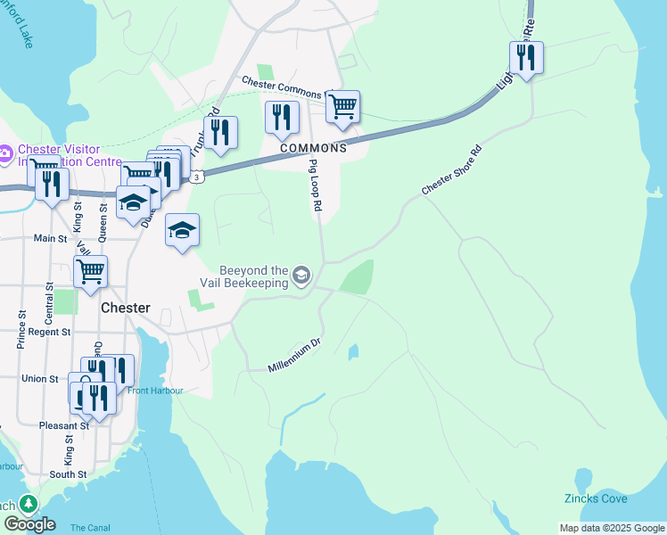 map of restaurants, bars, coffee shops, grocery stores, and more near 238 Chester Shore Road in Chester