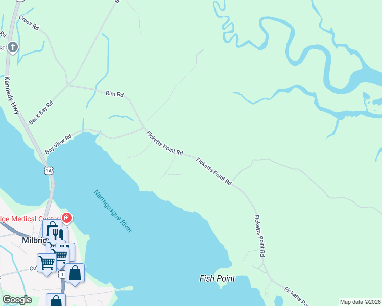 map of restaurants, bars, coffee shops, grocery stores, and more near 50 Ficketts Point Road in Milbridge