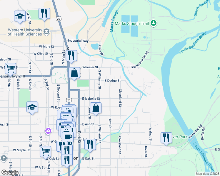map of restaurants, bars, coffee shops, grocery stores, and more near 137 Hiatt Street in Lebanon