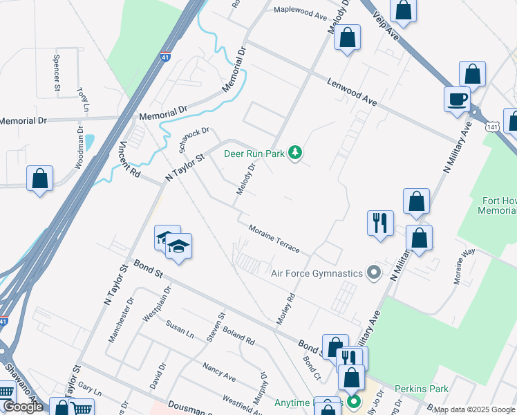 map of restaurants, bars, coffee shops, grocery stores, and more near 1935 Reinhard Drive in Green Bay