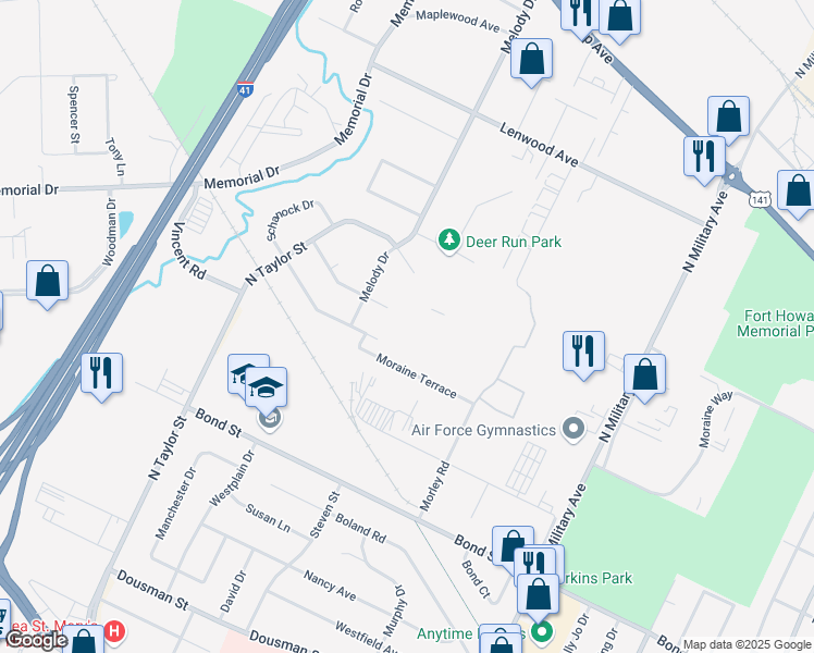 map of restaurants, bars, coffee shops, grocery stores, and more near 1935 Reinhard Drive in Green Bay