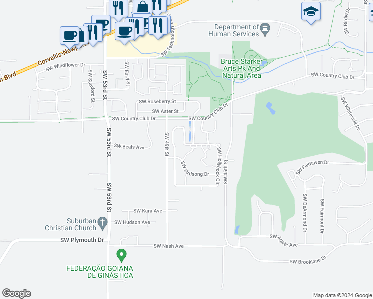 map of restaurants, bars, coffee shops, grocery stores, and more near 4710 SW Hollyhock Cir in Corvallis