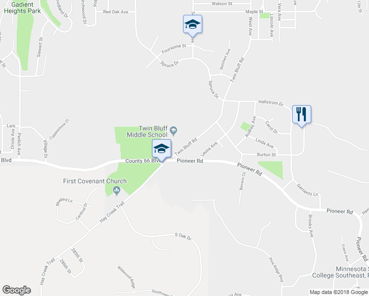 map of restaurants, bars, coffee shops, grocery stores, and more near 2120 Twin Bluff Road in Red Wing