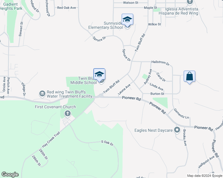 map of restaurants, bars, coffee shops, grocery stores, and more near 2045 Twin Bluff Road in Red Wing