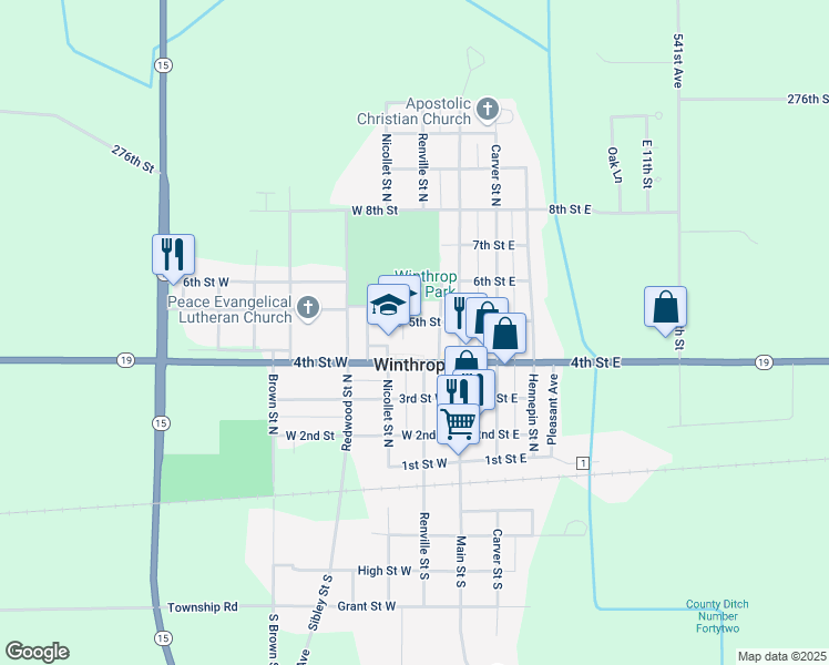 map of restaurants, bars, coffee shops, grocery stores, and more near 409 Rosewood Street in Winthrop