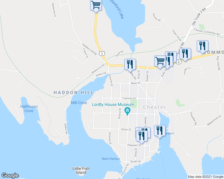 map of restaurants, bars, coffee shops, grocery stores, and more near 202 Victoria Street in Chester